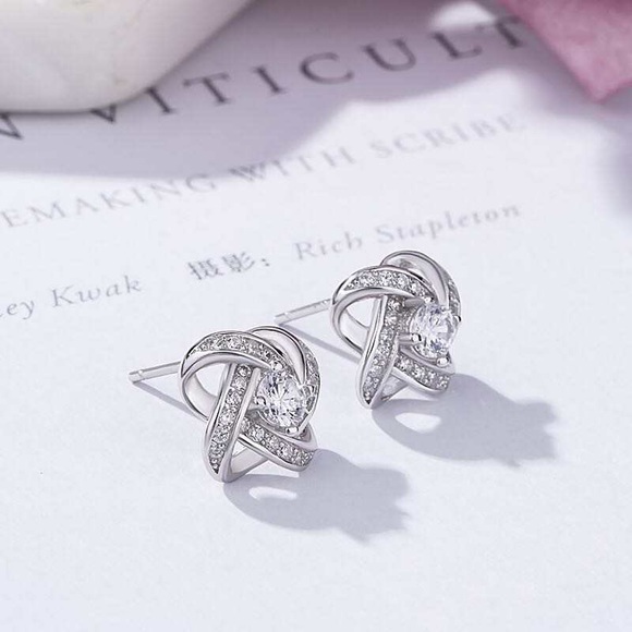 Sterling Silver Knot Stud Earrings - Picture 4 of 4
